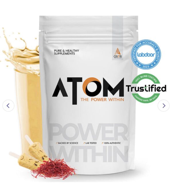 AS-IT-IS ATOM Whey Protein with Digestive Enzymes | USA Labdoor Certified for Accuracy & Purity | 27g protein | 5.7g BCAA | Kesar Kulfi - 1kg