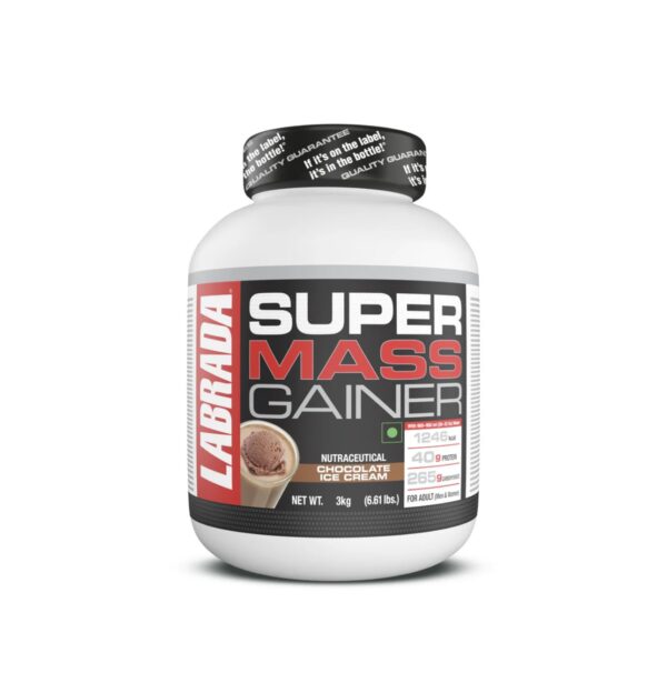 Labrada Super Mass Gainer 3kg|High-Calorie Protein Powder for Muscle Growth & Recovery |1246 Calories|265g Carbs|Chocolate Ice Cream Flavor|3g Creatine|500mg Glutamine, 3000gm, 1 count, 9 servings