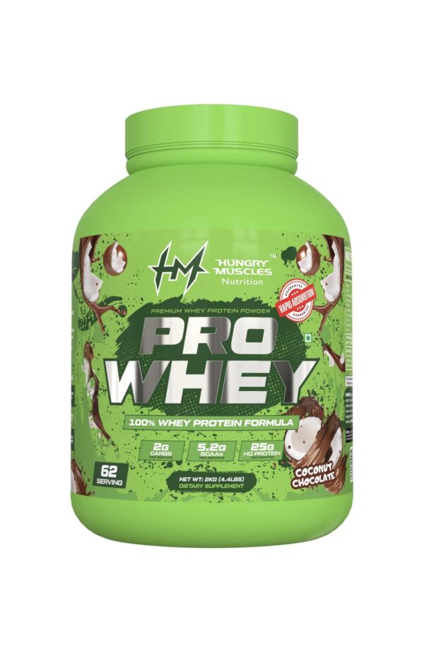 Hungry Muscles Premium Pro Whey Protein Powder, 2g Carbs, 5.2g BCAAs, 25g Protein Per Serving, 62 Servings (2 Kg, Chocolate Dessert)