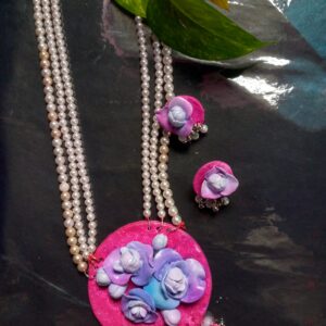 Handmade Pearl Necklace & Earrings Set with Floral Pendant – Ethnic Jewelry for Women