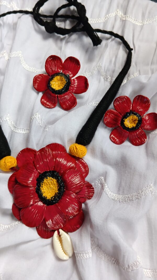 Handmade Red Joba Flower Necklace & Earrings Set – Ethnic Jewelry for Women cokar