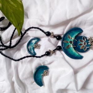 Handcrafted Blue Terracotta Necklace & Earring Set | Ethnic Statement Jewelry for Women